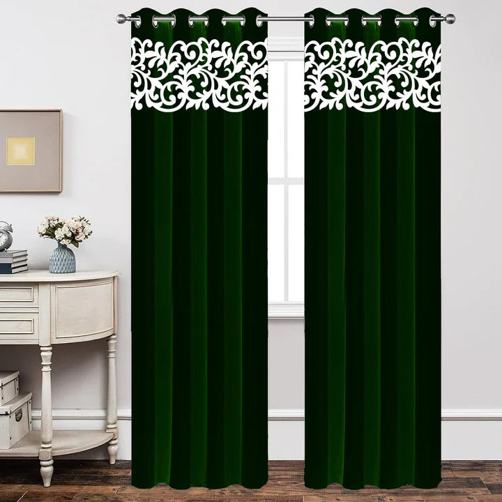 Pair of Laser Cutwork Versace Velvet Curtains With Tie Belts