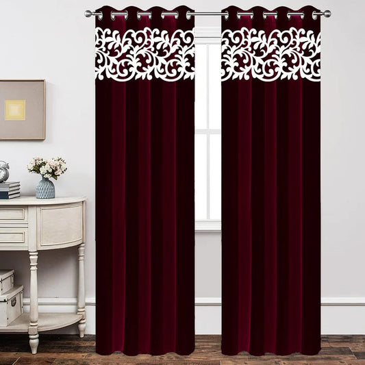 Pair of Laser Cutwork Versace Velvet Curtains With Tie Belts