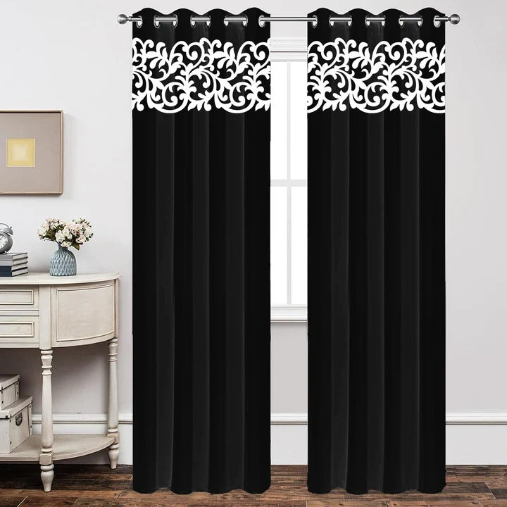 Pair of Laser Cutwork Versace Velvet Curtains With Tie Belts