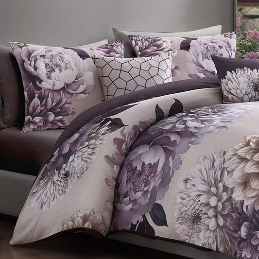 Plum Petal Bedding 100% Cotton Sateen 5 Piece King and Queen Size Reversible Comforter Set