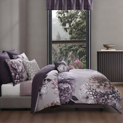 Plum Petal Bedding 100% Cotton Sateen 5 Piece King and Queen Size Reversible Comforter Set