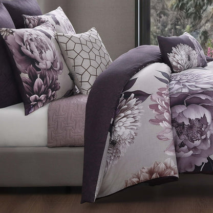 Plum Petal Bedding 100% Cotton Sateen 5 Piece King and Queen Size Reversible Comforter Set