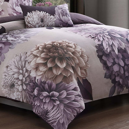 Plum Petal Bedding 100% Cotton Sateen 5 Piece King and Queen Size Reversible Comforter Set