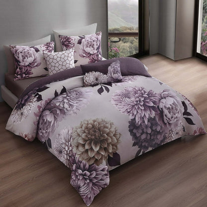 Plum Petal Bedding 100% Cotton Sateen 5 Piece King and Queen Size Reversible Comforter Set