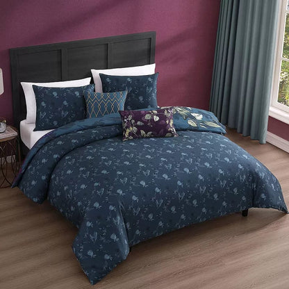 Vibrant Flora 100% Cotton 5 Piece Reversible Comforter Set - King And Queen