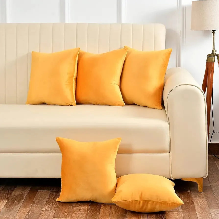 Velvet Fabric Plain Cushion Cover (Yellow)