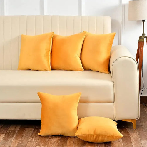 Velvet Fabric Plain Cushion Cover (Yellow)