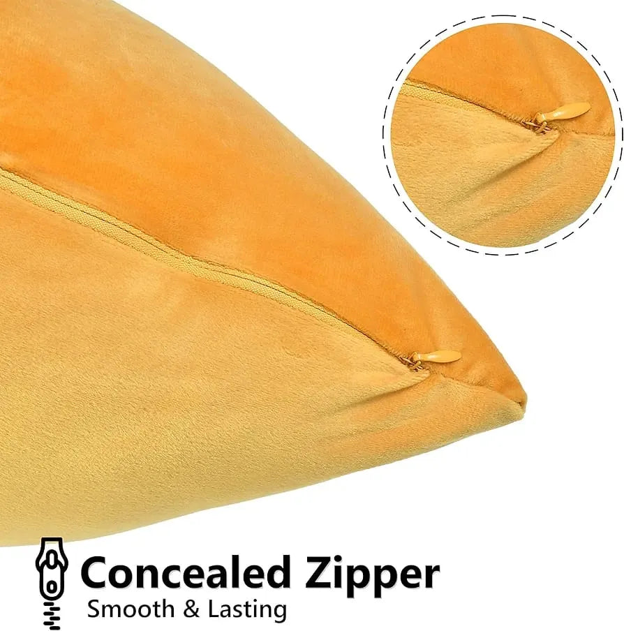 Velvet Fabric Plain Cushion Cover (Yellow)