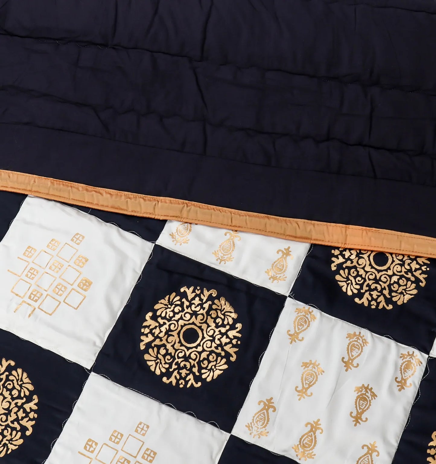 8 Pcs Bridal Bed Sheet Comforter Set Cotton Sateen Block Printed Patch Work– Black And White