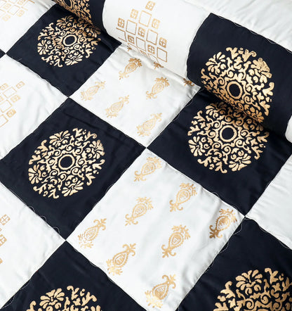 8 Pcs Bridal Bed Sheet Comforter Set Cotton Sateen Block Printed Patch Work– Black And White