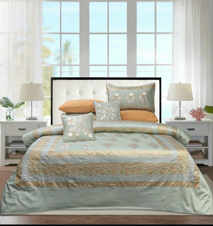 Pastel Grey Color Block Print Cotton Satin 8-Piece Duvet Cover Set - Maira Textile