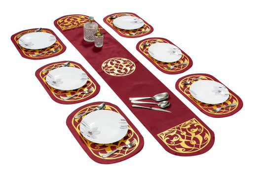Opal Velvet Maroon Applique Table set
