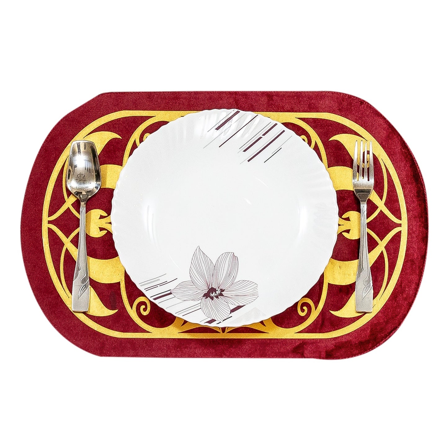 Opal Velvet Maroon Applique Table set