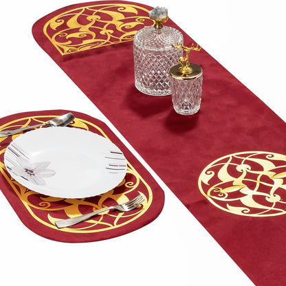 Opal Velvet Maroon Applique Table set
