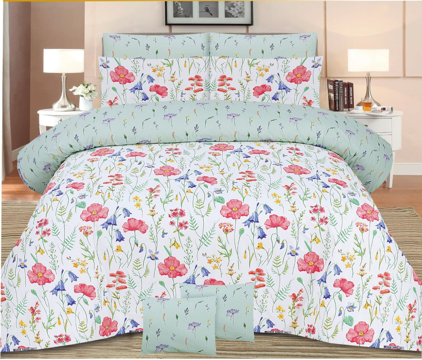3pc Cotton Bedsheet Set Blue Sea Green Color