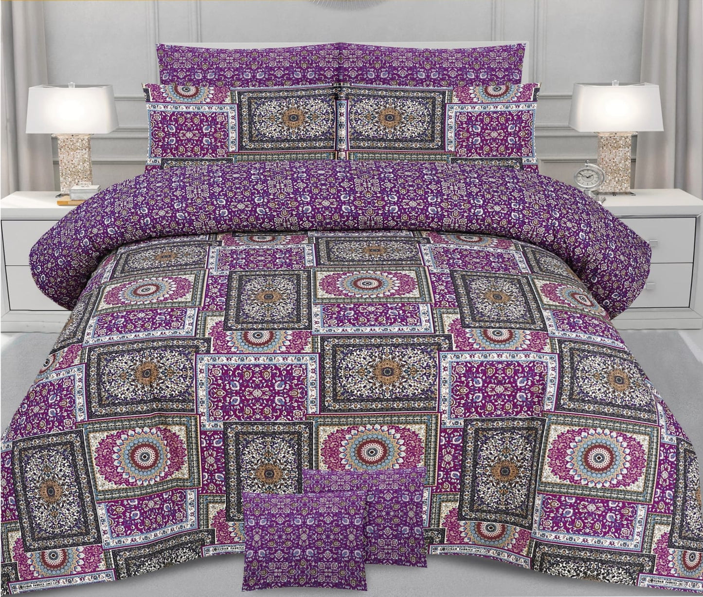3pc Cotton Bedsheet Set Purple Color