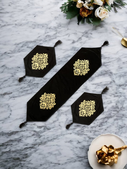 Luxury Laser Cut Velvet Runner Mat Set 3 PCs Table Mats By Maira Textile