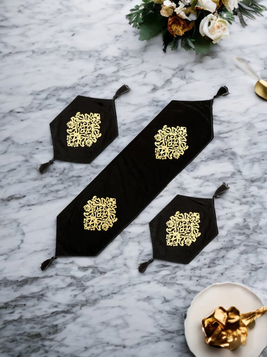 Luxury Laser Cut Velvet Runner Mat Set 3 PCs Table Mats By Maira Textile