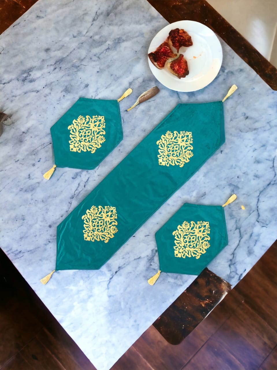 Luxury Laser Cut Velvet Runner Mat Set 3 PCs Table Mats By Maira Textile