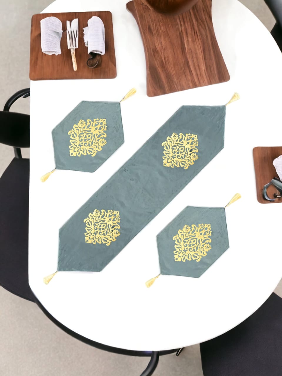 Luxury Laser Cut Velvet Runner Mat Set 3 PCs Table Mats By Maira Textile